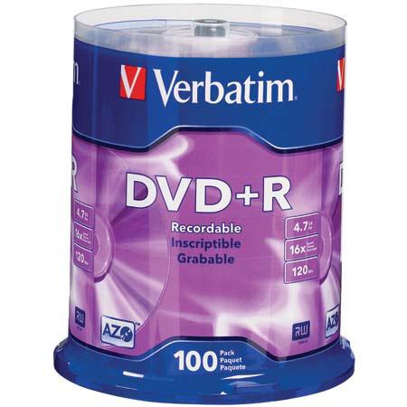 Диск DVD+R Verbatim 4.7GB 120min 16x bulk 100